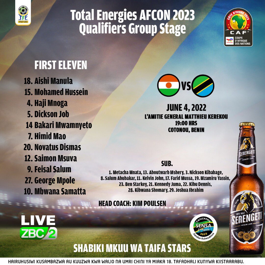 Matokeo ya Taifa Stars leo (Tanzania) vs Niger 4 June 2022 