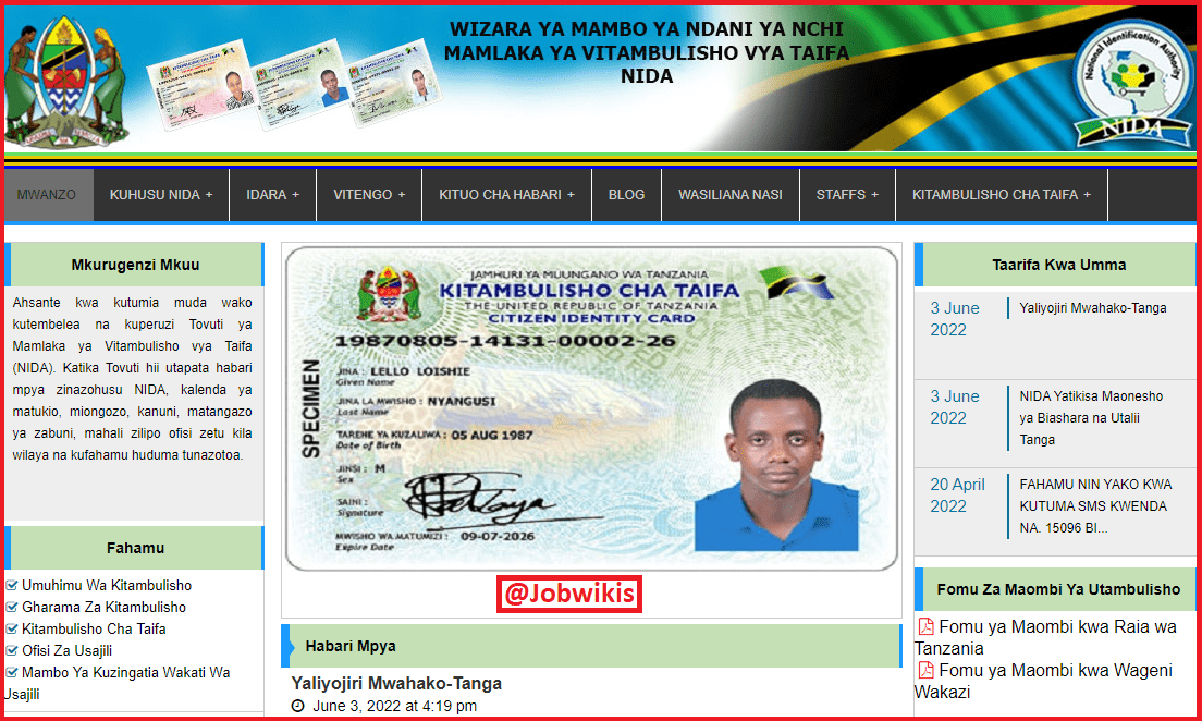 Www NIDA online registration Application Tanzania 2024